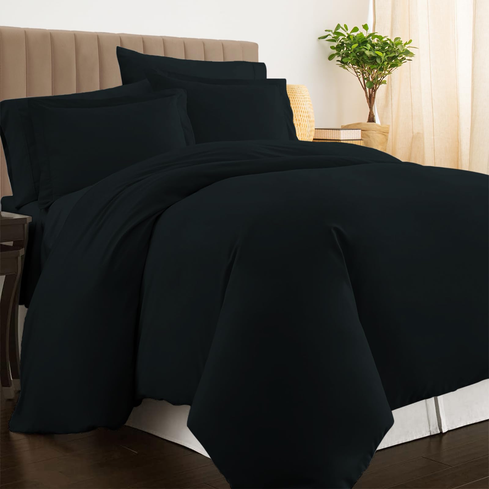 Pizuna Black Luxurios Cotton Double Duvet Cover Set 800 Thread Count 100% Long Staple Cotton Double Size Duvet Cover 200X200cm, Soft Sateen Quilt Cover With Button Closure (Double Duvet Cover)