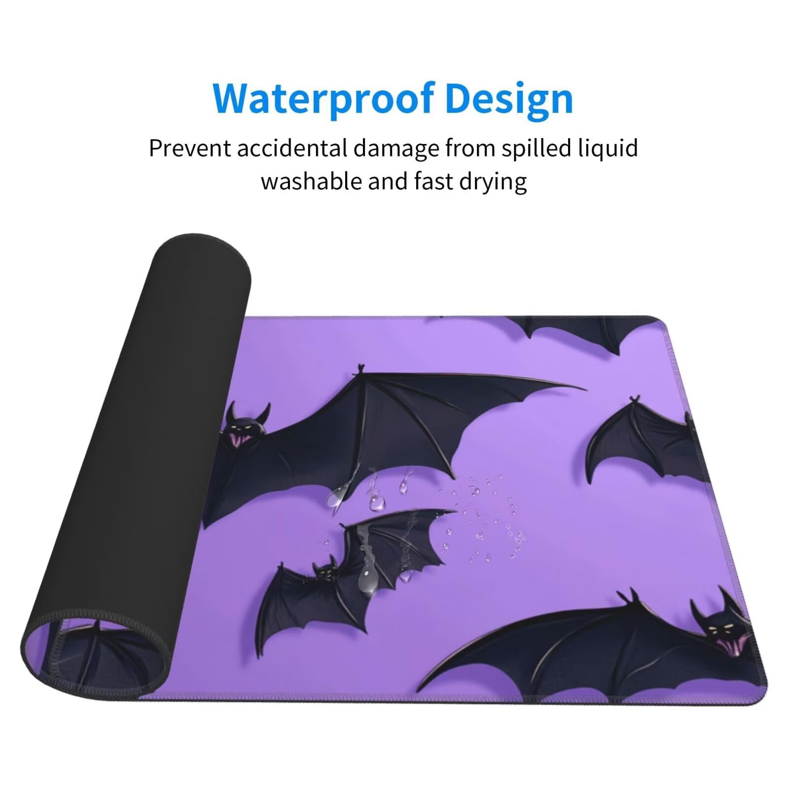 Gaming Mauspad XXL 900x600x3mm Mousepad Verlängertes Groß Mauspad Schreibtischauflage,Genähte Kanten rutschfeste Gummibasis,Verbessert Präzision Geschwindigkeit Office Lila Schwarze Fledermaus L-5158