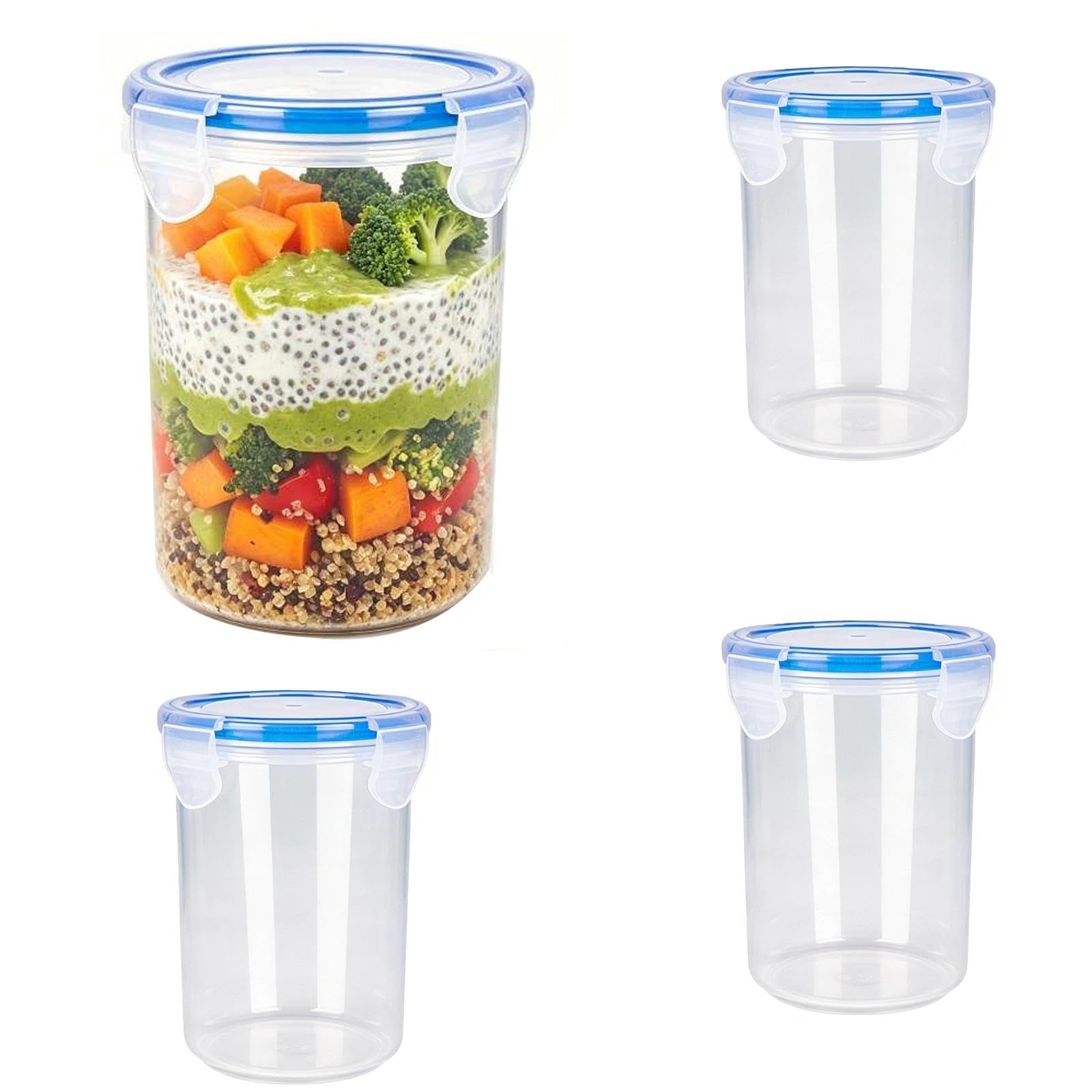 Chovize 4 Pack Plastic Overnight Oats Jars with Airtight Lids, 16oz BPA-Free Food Storage Containers for Meal Prep, Breakfast, Yogurt and Snacks
