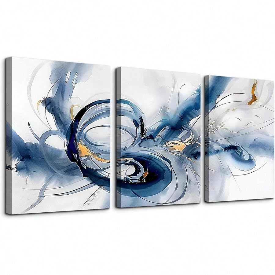 Impression d'art moderne LIFKNVN triptyque géométrique sur toile avec cadre en bois