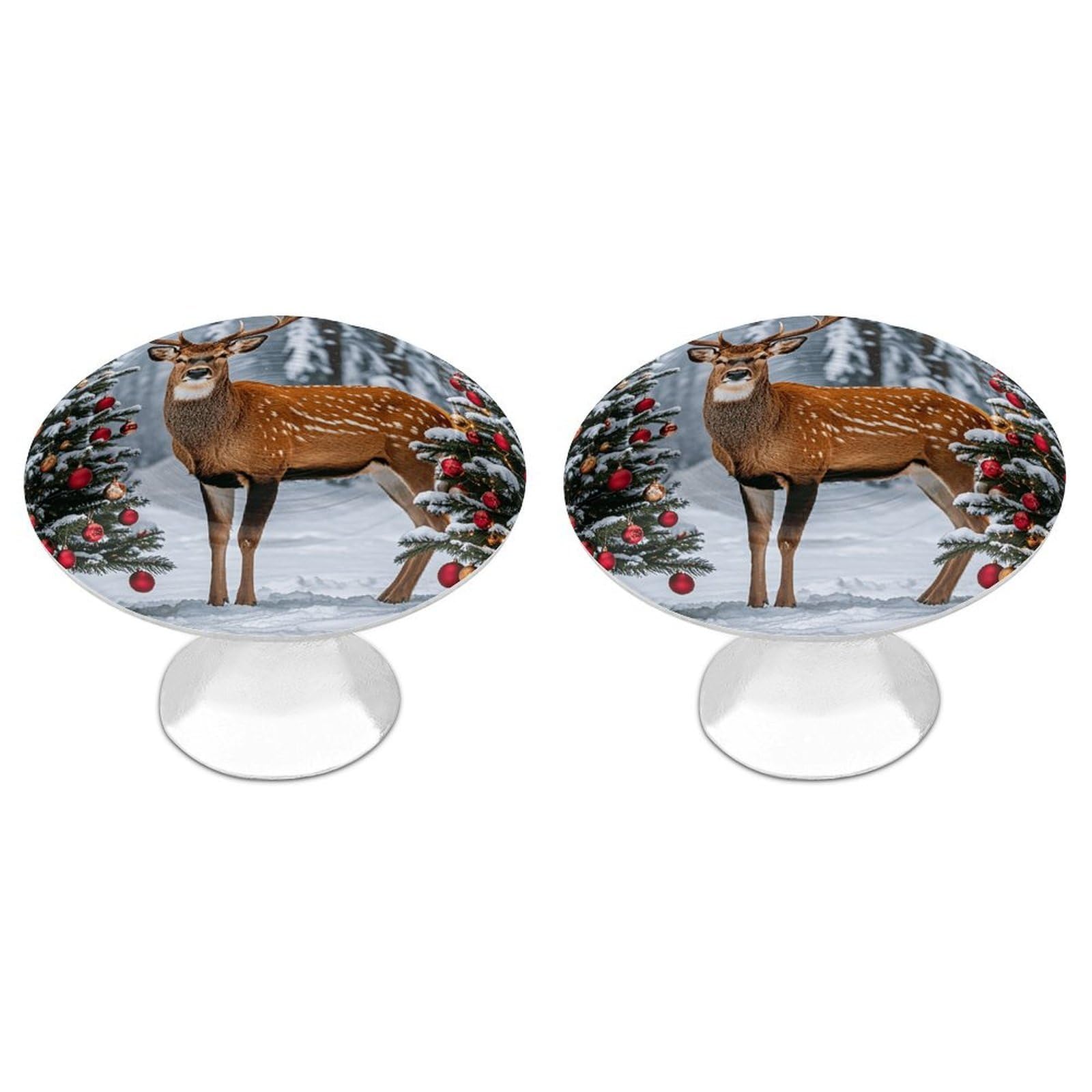QMNLKH Cow Deer Trees Christmas Cabinet Knobs for Home, Round Drawer Pulls for Kitchen, Personalized Cupboard Handles with Screw, Fashion Dresser Knobs for Office, Drawer Handles, 2 Packs