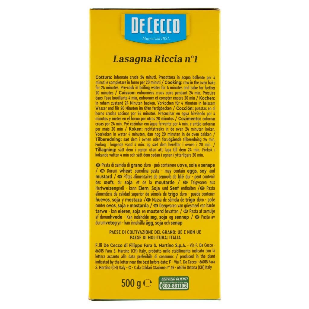 Italian Gourmet Lasagna Larga Doppia Riccia n 1 Pasta Nudeln 20 x 500g | Breite gewellte Blätter, sfoglia ruvida, ideal für Ofengerichte e ricette al, Gesamtnettogewicht 10 kg + Kostenlos Polpa 400g