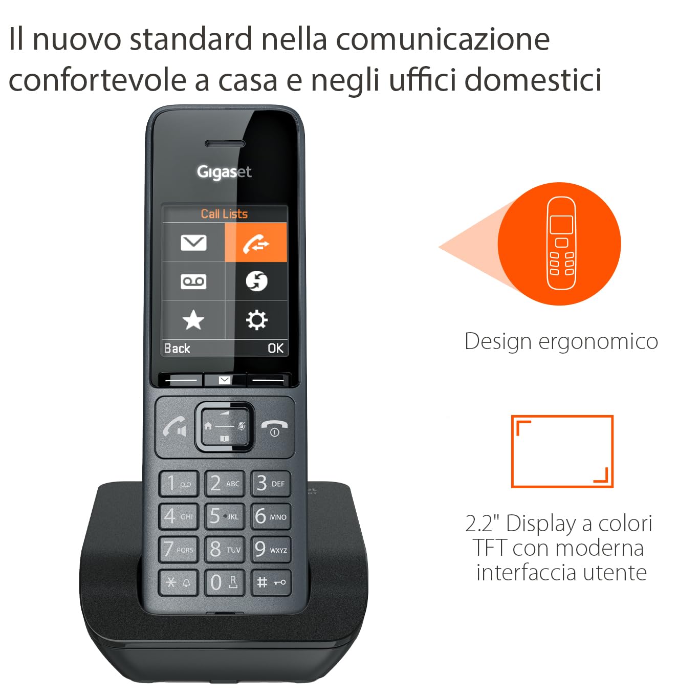 Gigaset COMFORT 520 - DECT Telefono - Dal Design Elegante - Qualità audio brillante - Vivavoce - Ampia Rubrica, Nero Titanio [Versione Italiana]