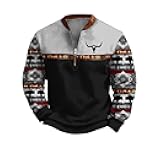 Mens Half Zip Hoodie Western Pullover Sweatshirt Long Sleeve Aztec Jacket Native American Cowboys Country Sweatshirts