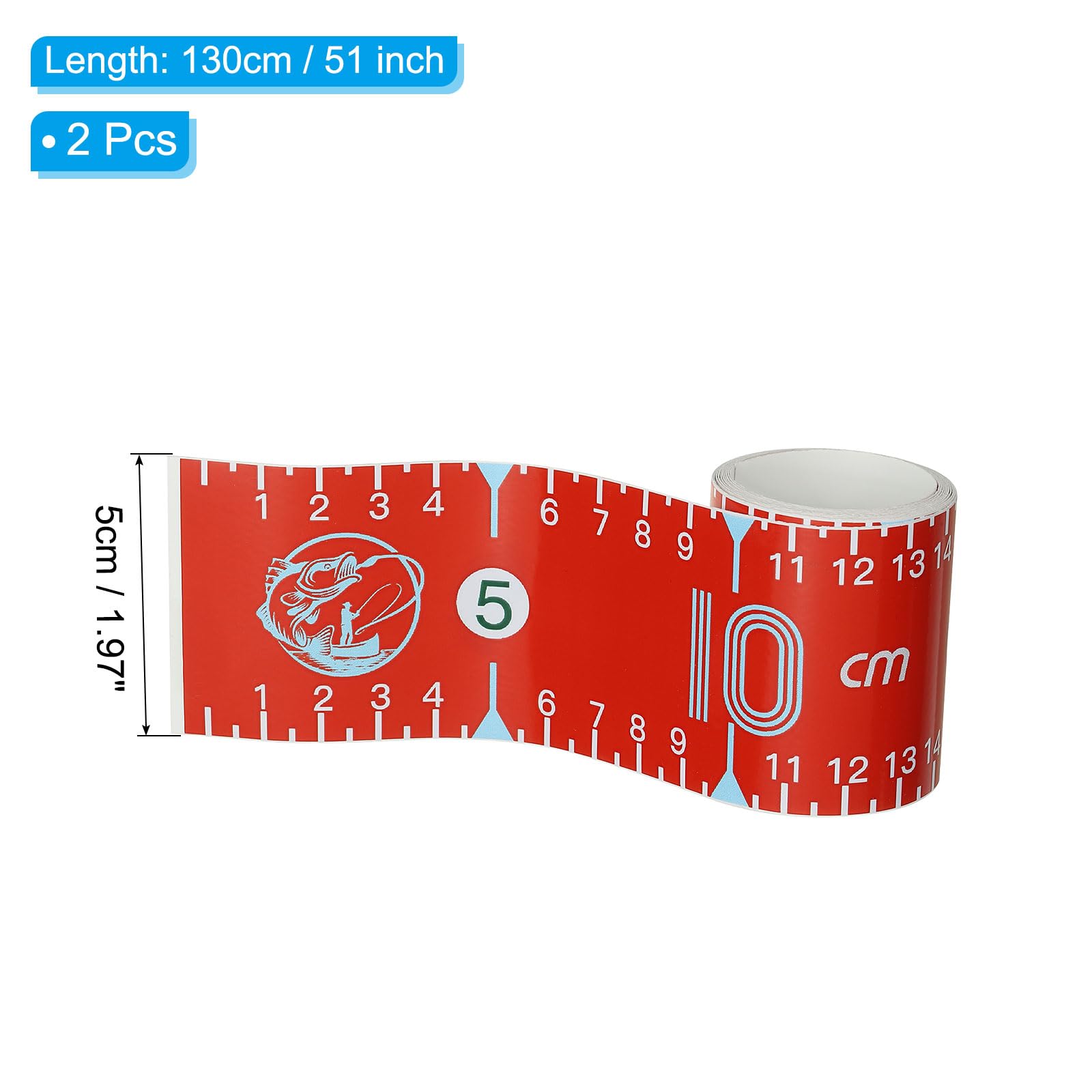 PATIKIL Adhesive Fish Ruler, 2 Pack 51 Inch Fish Measuring Tape Sticker Tape Waterproof for Fishing Boat Kayak Workbench, Red