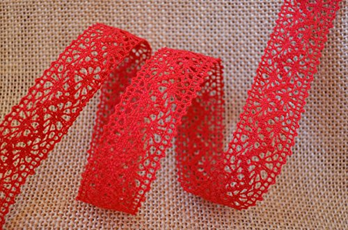 Ruban en dentelle rouge de 25 mm à partir de 1 m - Vendu au mètre - Dentelle de coton - Ruban décoratif de mariage - Style maison de campagne - Vintage - Dentelle rouge