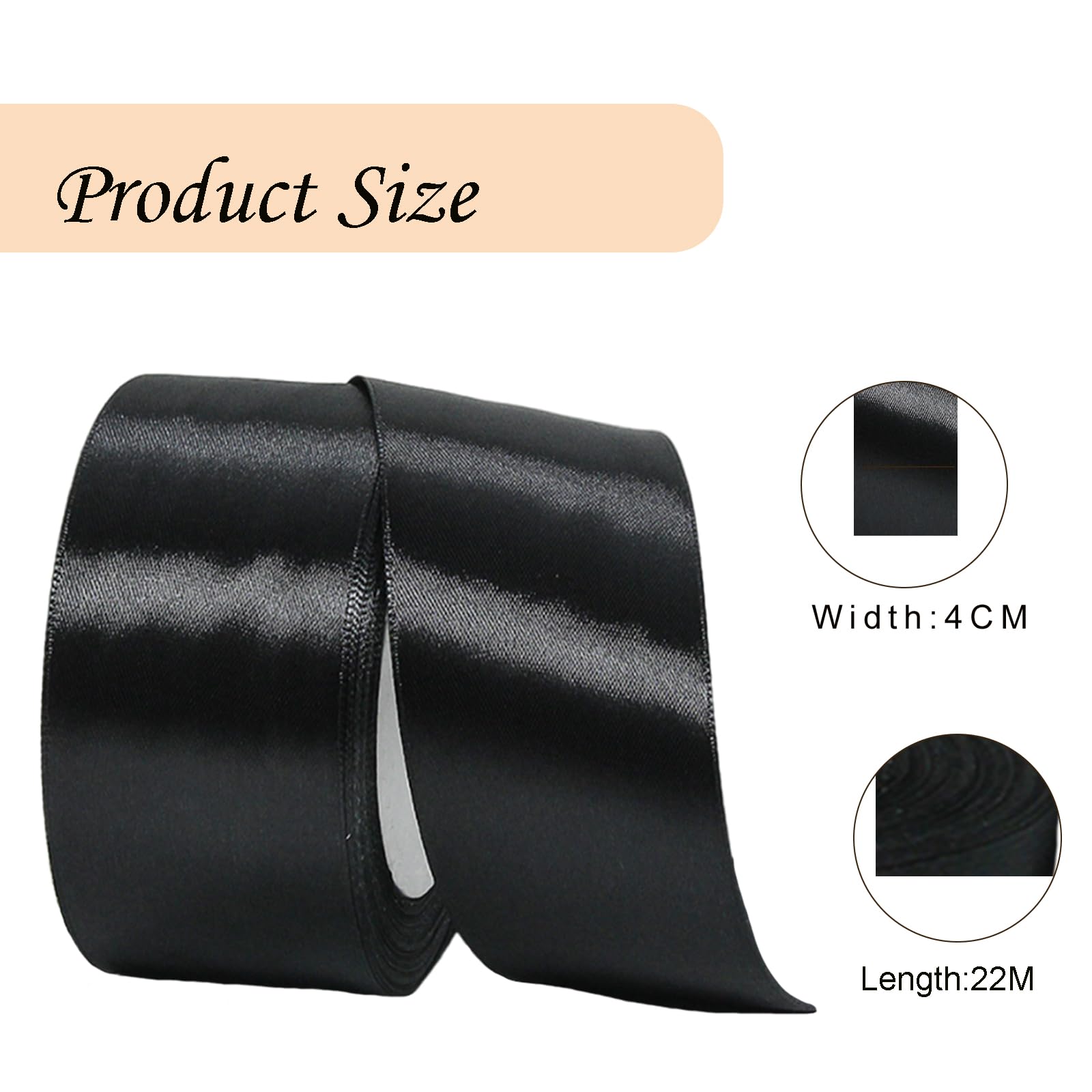 Wide Black Satin Ribbon 40mm (1.6 Inch) for Gift Wrapping 22m Thick Silk Ribbon for Crafting Halloween Party, Xmas - Image 2