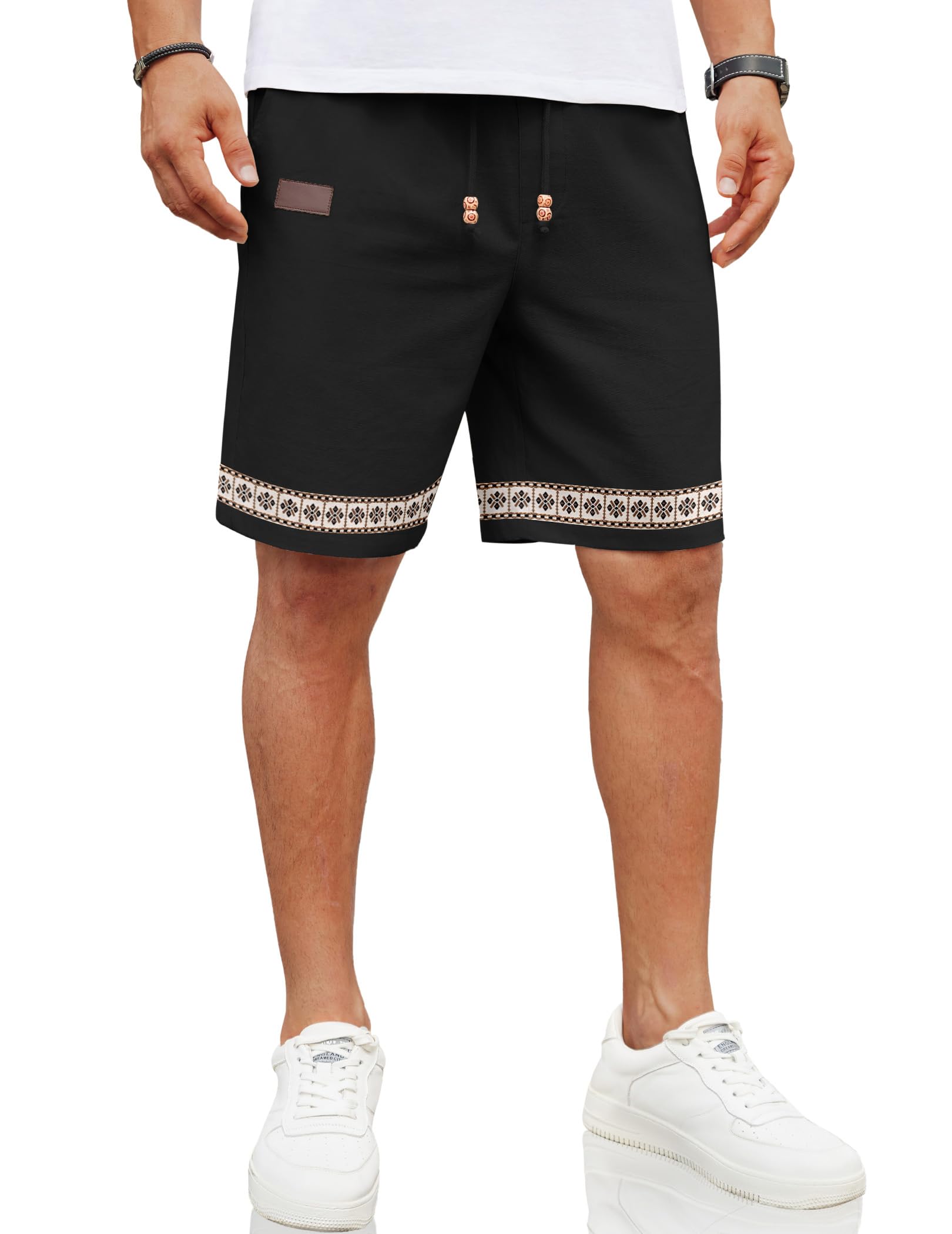 COOFANDY Men Linen Beach Shorts Casual Drawstring Summer Vacation Shorts