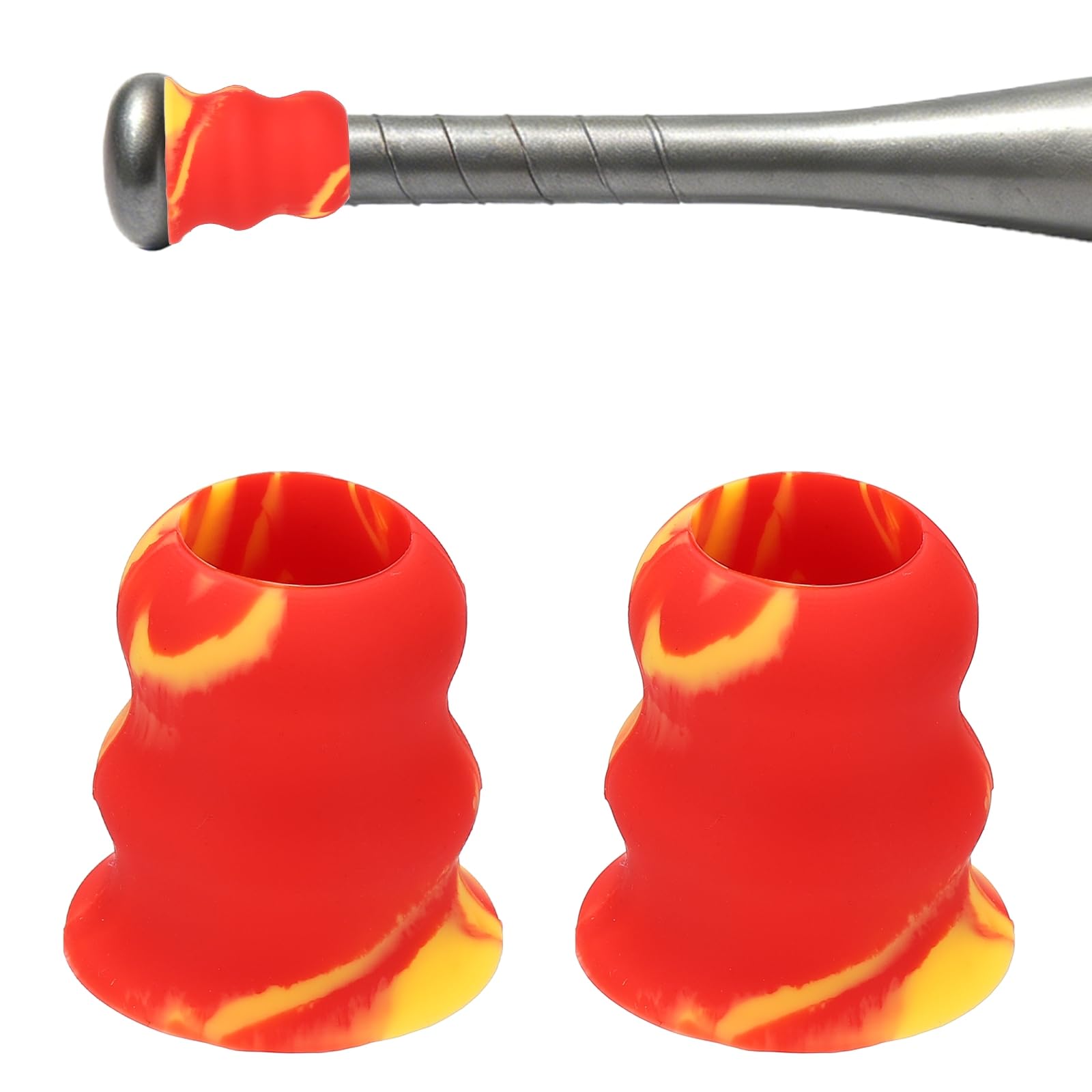 YELARXI Bat Taper, Bat Knob Taper Softball Grip Silicone Non-slip Ergonomic Enhanced Grip Easy Installation 2Pcs & Yellow-Red - Fit for (Most Softball Bats/Baseball)