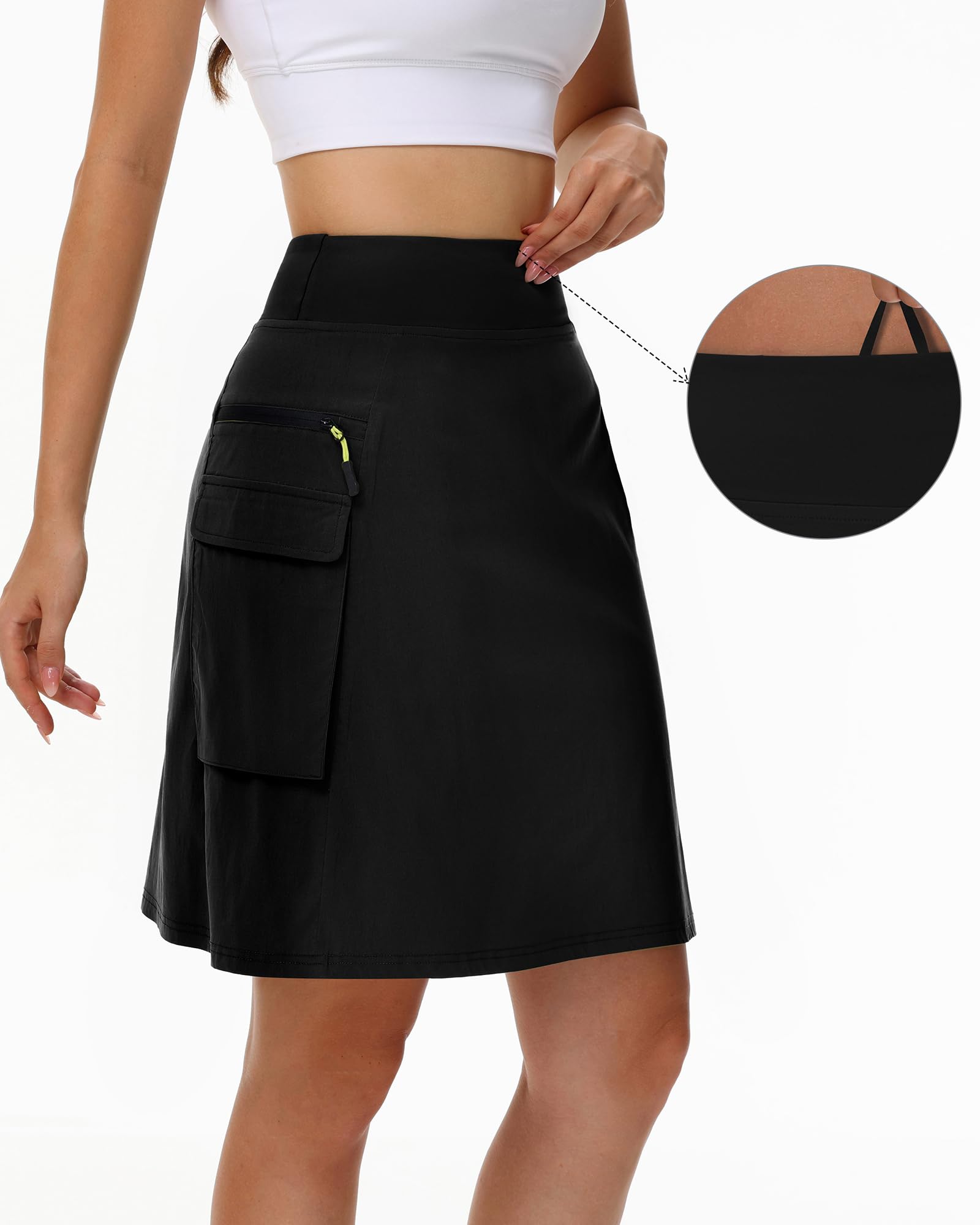 Kimmery Schnell trocknender Cargo-Rock für Damen, mit 5 Taschen, hohe Taille, Golfröcke für lässiges Wandern