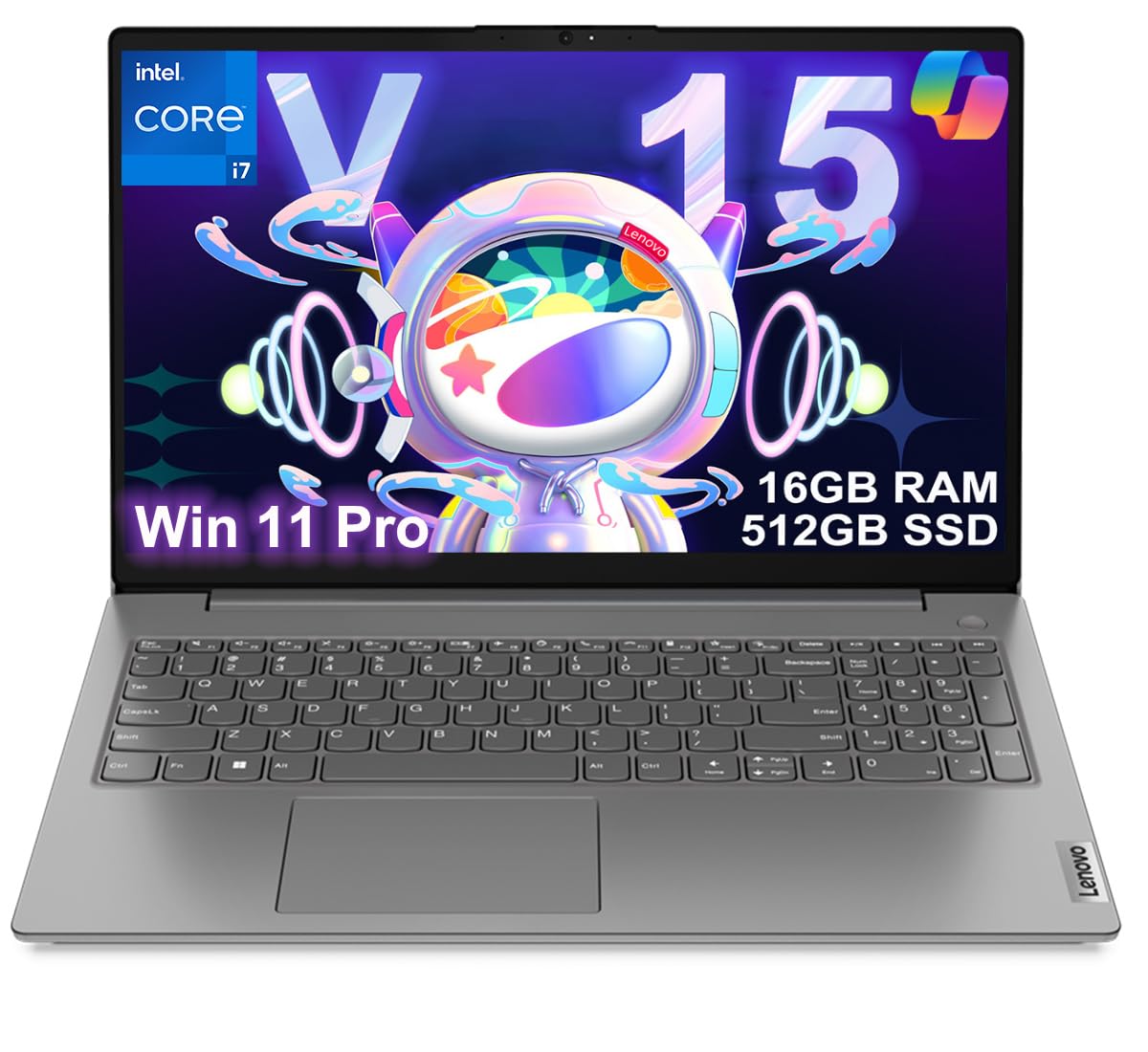 Lenovo Laptop V15 for Business, Home, Student (15.6" FHD Anti-Glare, Intel i7-1255U, 16GB RAM, 512GB SSD), Numeric Keypad, Webcam w/Shutter, Type-C, RJ-45, Wi-Fi, Win 11 Pro w/AI Copilot, Grey