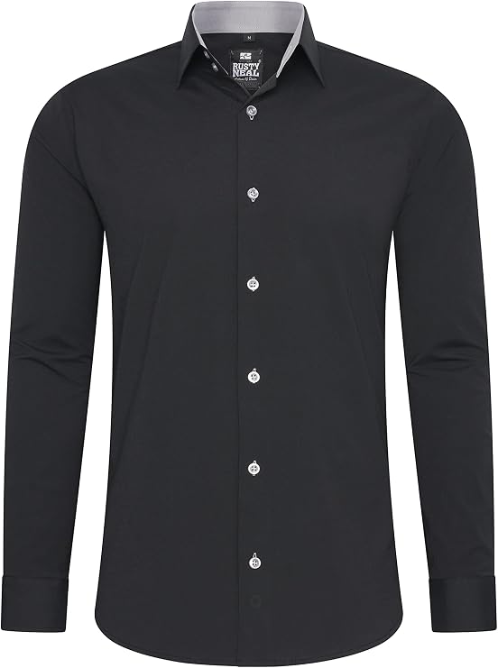 Rusty Neal Camisa de hombre Premium Slim Fit Manga Larga Elástica…