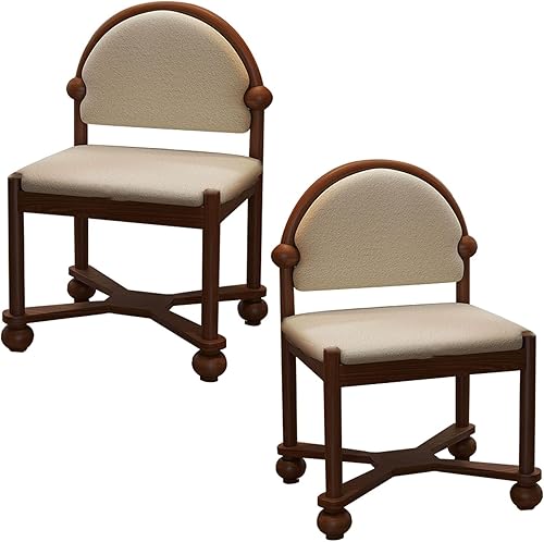 Miniatura 14 de JKGHK Wooden Dining Chairs, Home Dining Room Kitchen Chairs, Fabric Upholstered Kitchen Side Chair, Retro Curved Backrest Living Room Chair for