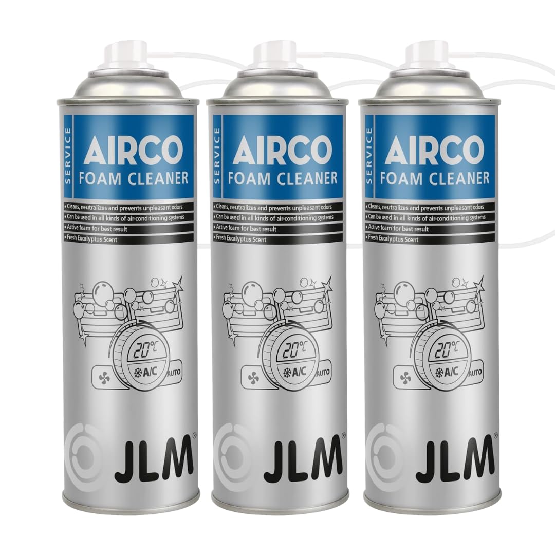 JLM - Klimaanlagenreiniger 3x 500ml - 1,5L - Klimaanlagen frischer Eukalyptusduft - Cleaner für Airco in PKW, LKW, KFZ, Büro und Häuser - Airco Foam Cleaner