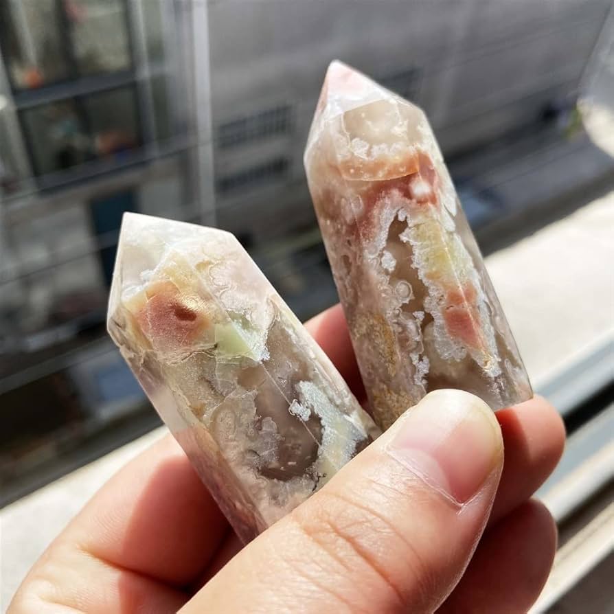 Amazon.co.jp: 天然クリスタル工芸品桜瑪瑙ポイント花瑪瑙タワー