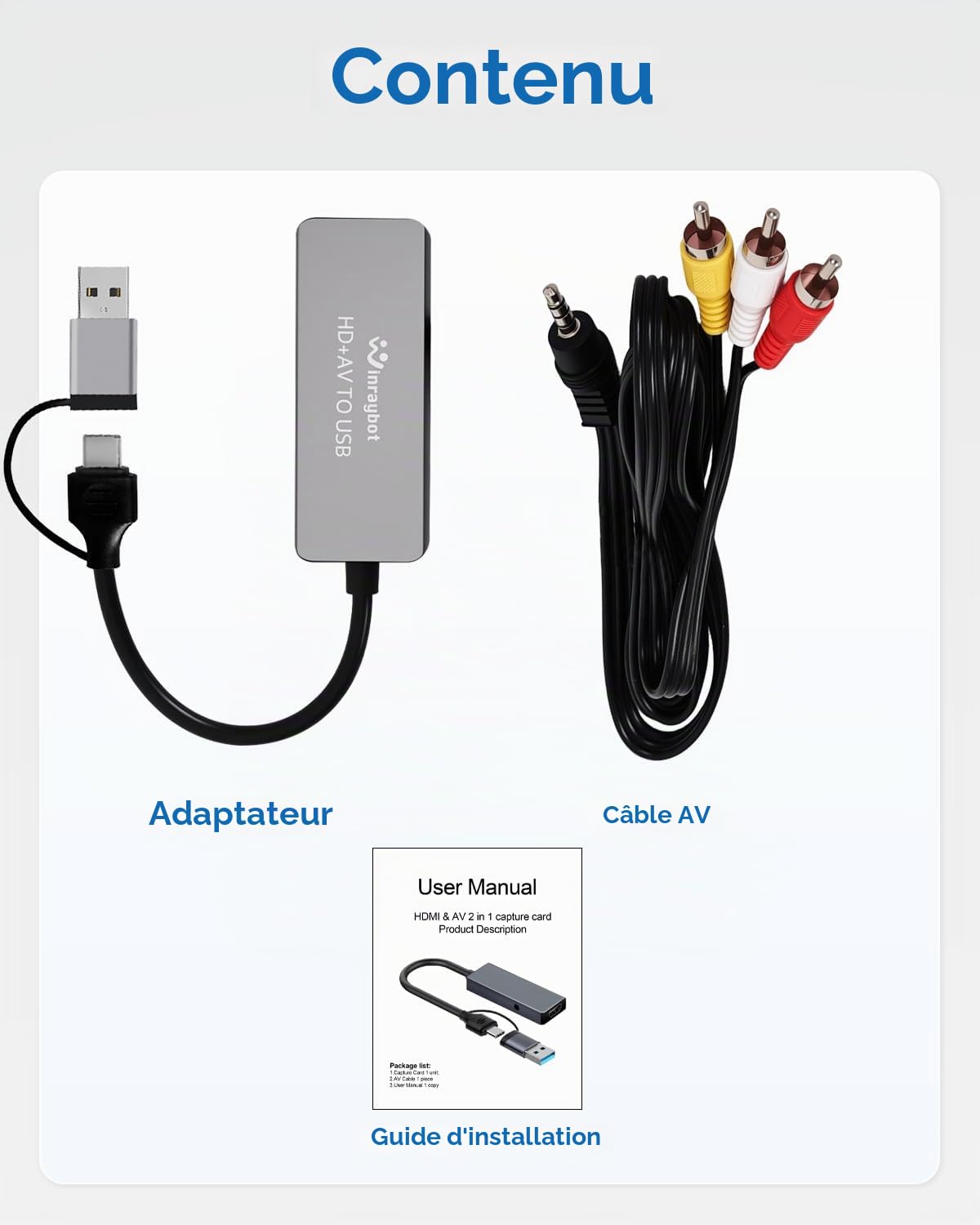 Convertisseur VHS vers numérique, convertisseur RCA vers USB adaptateur analogique vers numérique pour VHS/HI9, carte de capture vidéo pour ordinateur portable, HDMI pour streaming vidéo, convertir