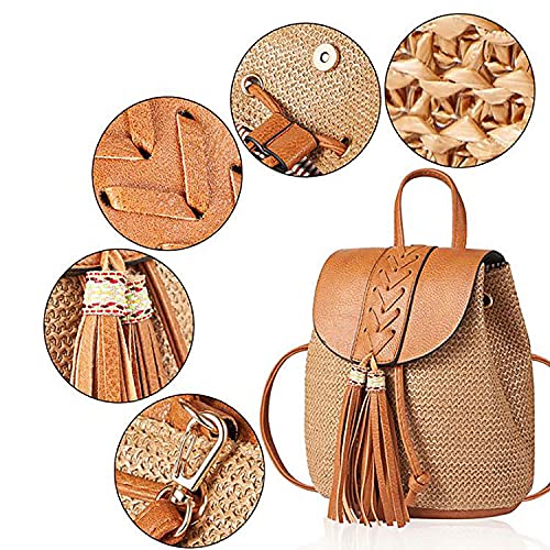 Sac a Dos de Paille Sacs à Main Portés Dos Ethnique Bohème pour le Shopping Dating Party Vacances Voyage en Plein Air