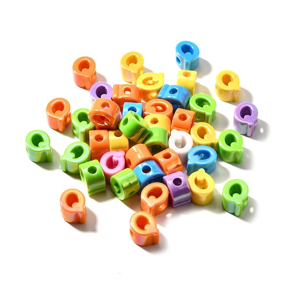 DanLingJewelry 40Pcs Random Rainbow Large Letter Q Acrylic Beads AB Colour Iridescent Alphabet Keychain Beads for Bracelets Necklaces Jewellery Making — image 1