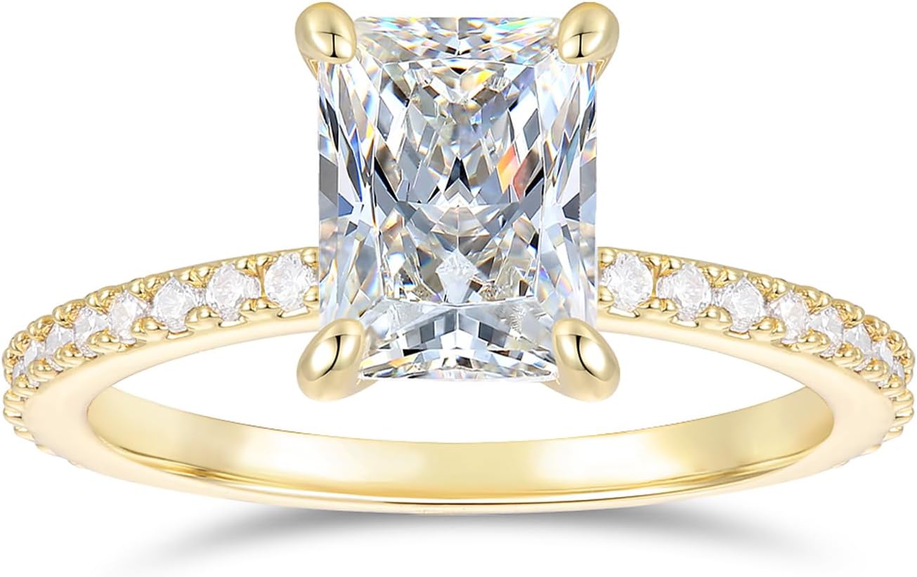 14K 2ct Radiant Cut Moissanite Ring 14K Gold 6 * 8mm 2ct D Color VVS Radiant Moissanite Engagement Rings for Women