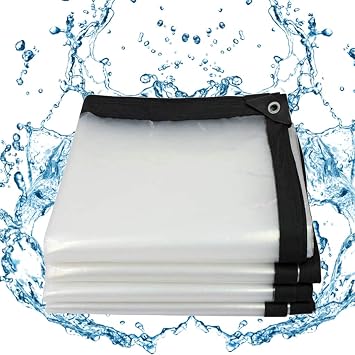 Tarps Heavy Duty Waterproof, Clear Transparent Tarp Cover Waterproof Insulation Outdoor Poly Tarpaulin with Grommets for Camping/Dog Kennel/Roof/Canopy/Truck