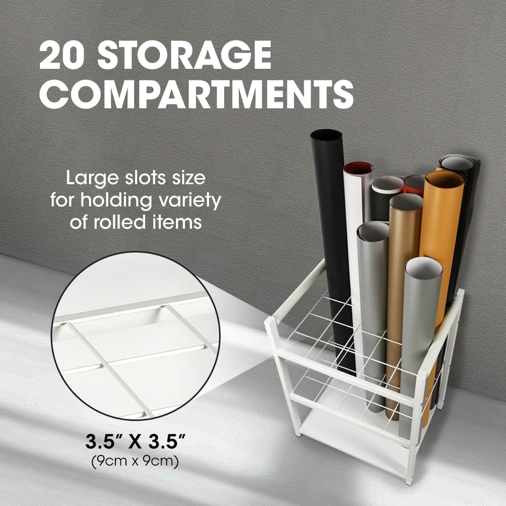 J JACKCUBE DESIGN Blueprint Storage Rack, Blueprint Metal Holder 20 Slots Rolling File Cart Organizer for Architectural Construction Plan, Wrapping Paper, Art Supplies (White)- MK1301B
