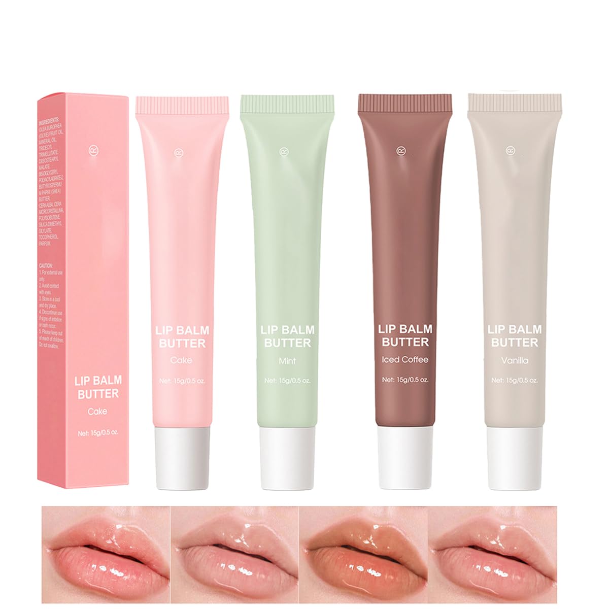 4 Colors Moisturizing Lip Butter Balm - Summer Conditioning Mask, Ultra-Hydrating Nourishing Care With Natural Ingredients, Shea & Olive Butter - Soothes & Softens Dry Lips