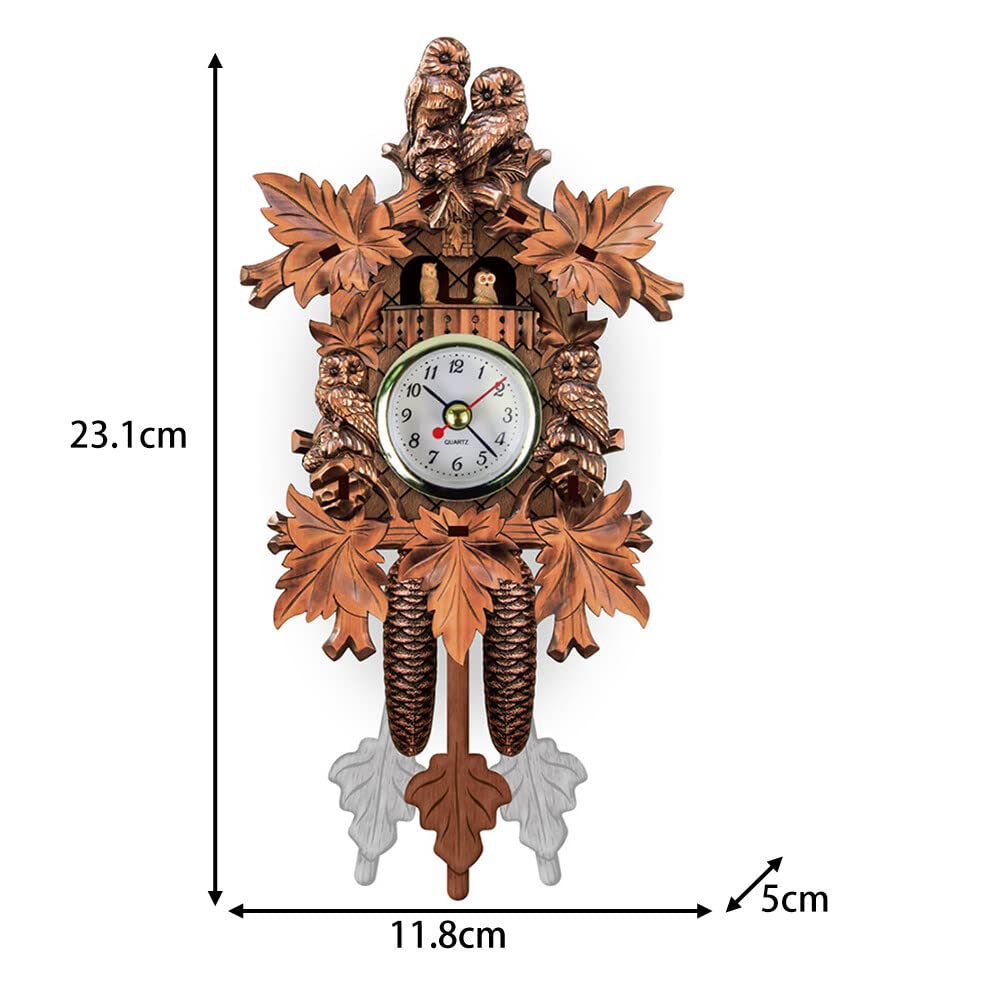 Surakey Cuckoo Shaped Wall Clock Small Clock Decor Wooden Clock Antique Pendulum Traditional with Owl & Pendulum Hanging Clock Time Display for Home Kids Room Bedroom Decor, Type 16