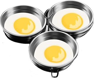 Stainless Steel Egg Poacher, 3-Cup Poached Egg Cooker, Nonstick Poacher Cups, Poaching Pan with Rack and Anti-Scalding Handle for Microwave Oven Stovetop, Round