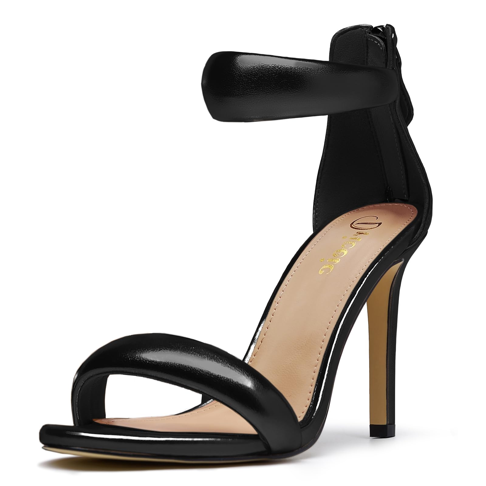 driceic Women's Pump Open Toe Heel Sandals Back Zipper Round Ankle Strappy Stiletto Heels Sparkle Glitter Metallic Party Sexy Wedding Dressy Shoes