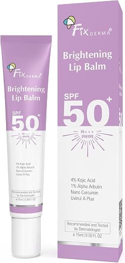 Fixderma Brightening Lip Balm With SPF 50 PA+++ for Pigmented &amp; Dry Lips | 4% Kojic Acid, 2% Alpha Arbutin | Moisturizes, ...