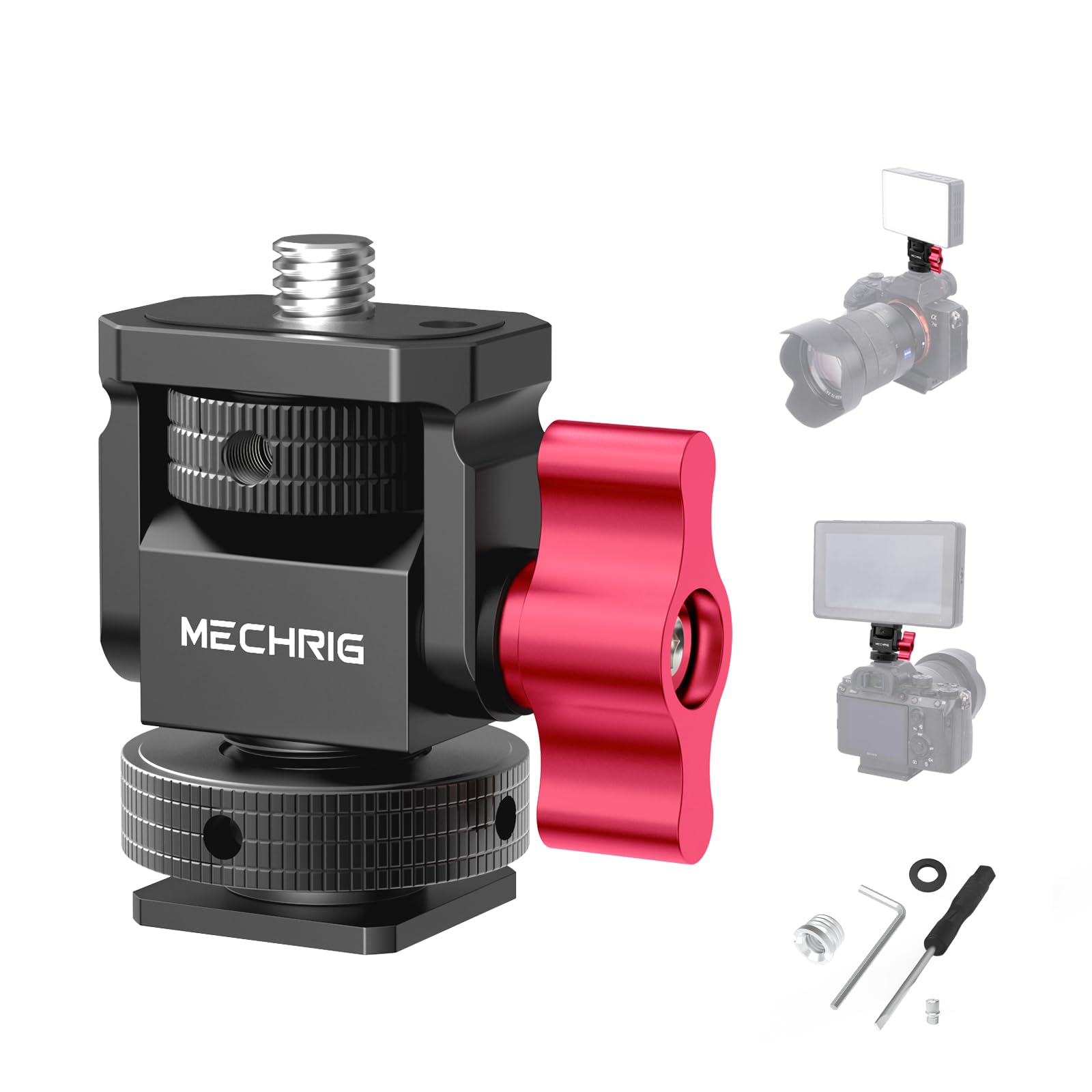 Support de moniteur pour mini caméra avec griffe, support de moniteur en aluminium avec vis 6,35 mm pour cage de micro à lumière LED, adaptateur de griffe pivotant à 360° et amortissement