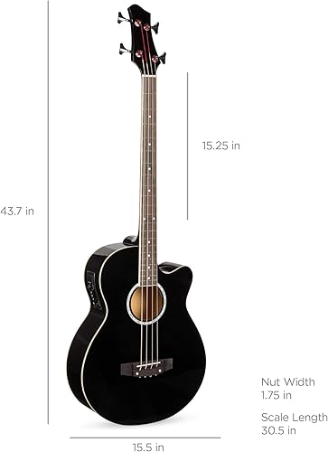 Miniatura 7 de Bajo electroacústico negro, con construcción de madera sólida y ecualizador