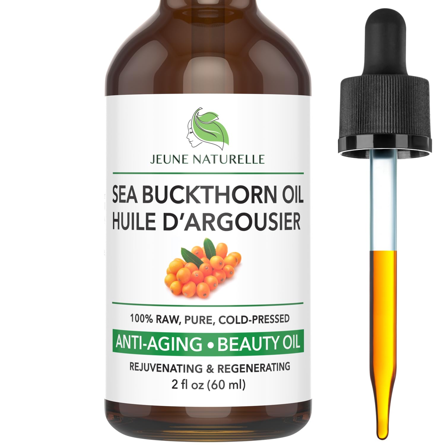 Sea Buckthorn Oil, 100% Pure, Raw, Cold Pressed, Unrefined, Non-Comedogenic
