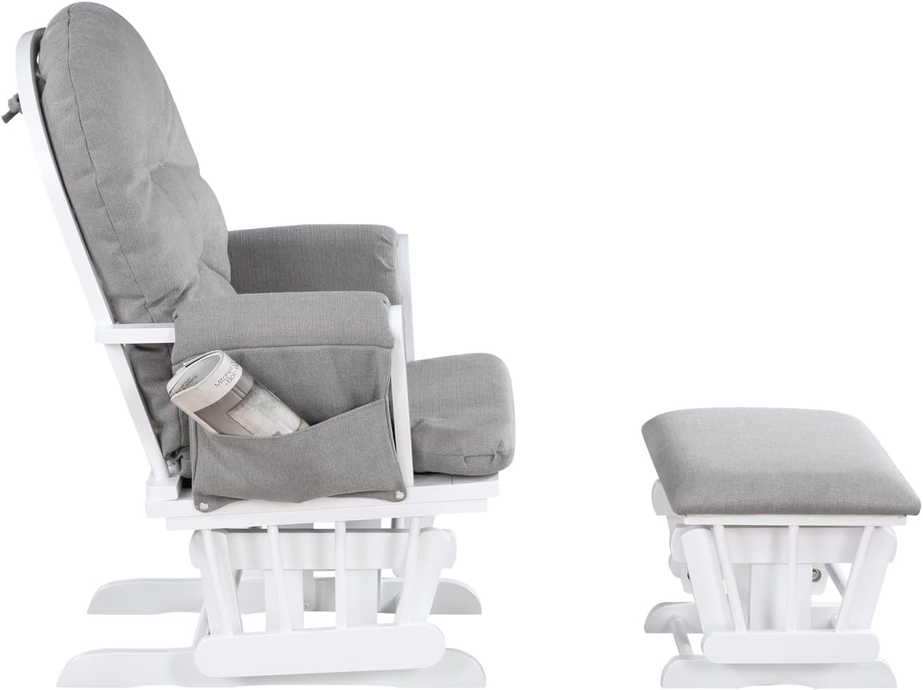 Glider and Ottoman - White Wood & Oyster Fabric