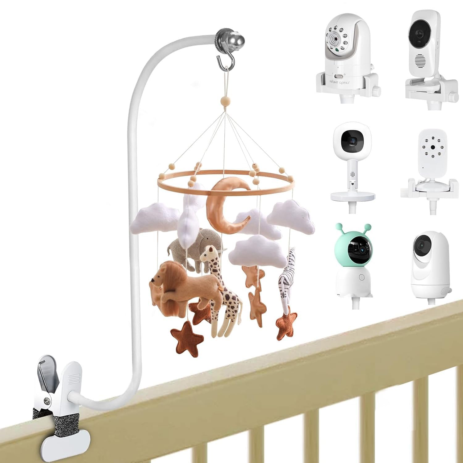 Support universel moniteur bébé col de cygne fixation berceau spirale