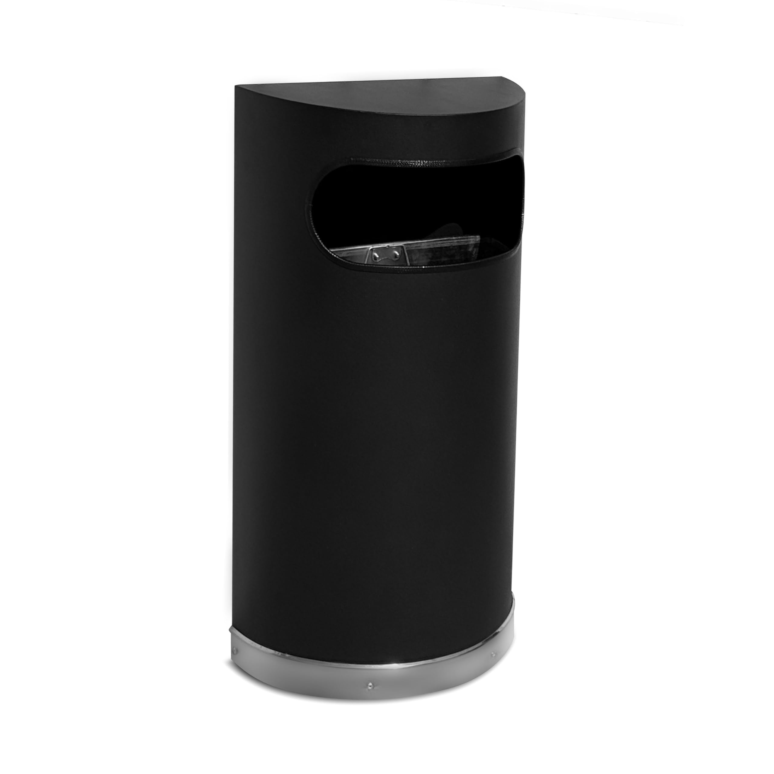 Sandbaggy 9 Gallon Half Round Trash Can | Sleek Black Powder-Coated Steel (3, Black)