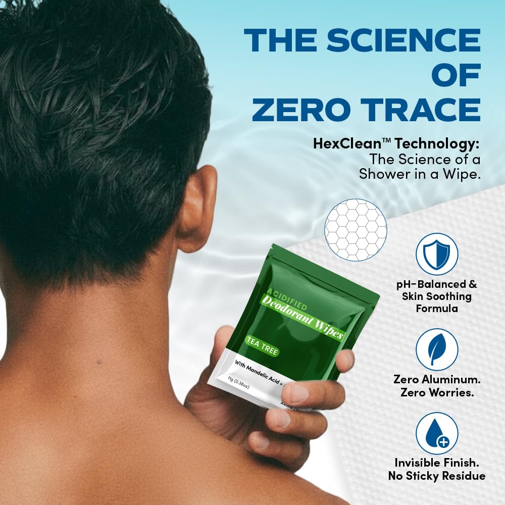 ZERO TRACE Zero Trace - Toallitas desodorantes de viaje, 60 unidades, control de olores 24 horas, hipoalergénicas, sin aluminio, para hombre y mujer