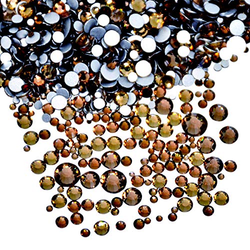 AD Beads 1440 Pieces Mixed Size Glue on Quality Glass Flatback Rhinestones Round Crystal Gems (15 Smoked Topaz)