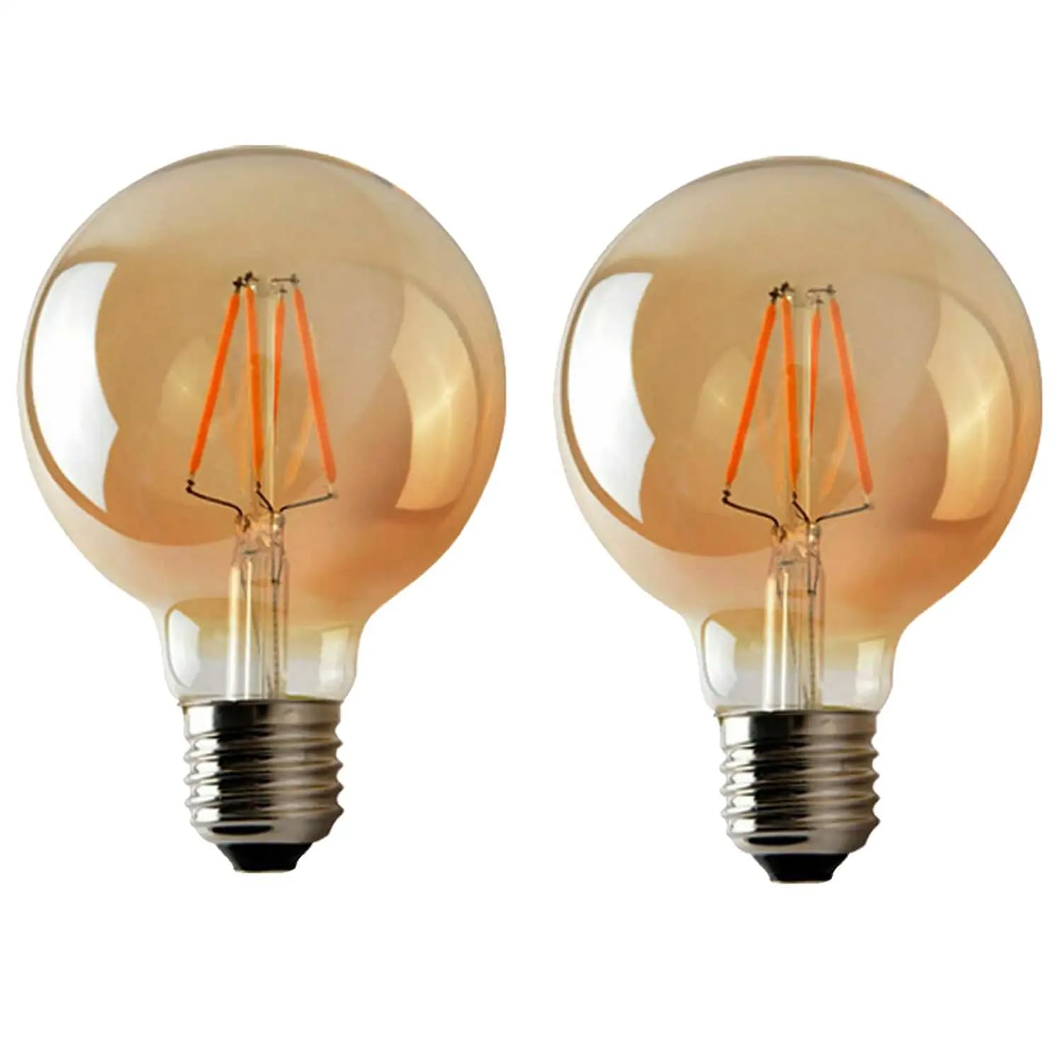 LEDSone 4W Edison Screw E27 Vintage G95 Globe Antique Flexible Tungsten Filament Lighting Amber Glass Warm White 2700K Dimmable Decorative Light Bulb (2 Pack)