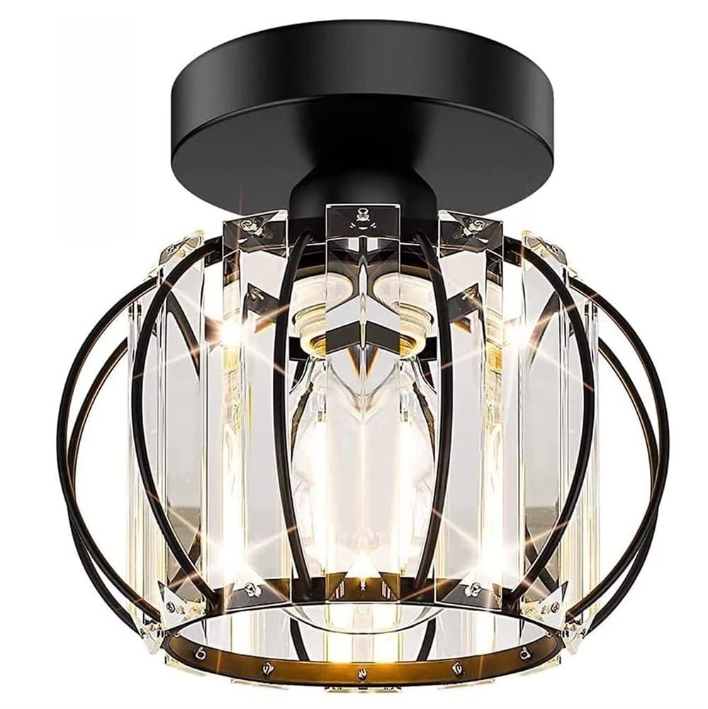 Small Crystal Chandeliers Modern Metal Crystal Ceiling Lights Light Luxury LED Circular Ceiling Light for Corridor Bedroom Living Room Kitchen Lamp (Color : Black-B)