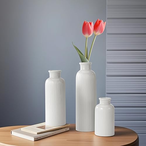 Miniatura 8 de Juego de 3 jarrones pequeños de cerámica blanca, estilo bohemio, moderno, decoración de habitación, decoración de granja, jarrones para tu cocina,