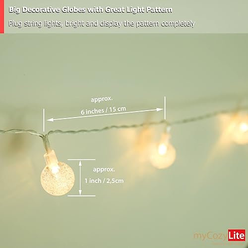 Miniatura 3 de myCozyLite Tira de luces LED enchufables, luces de globo para interiores y exteriores, para balcón, patio, dormitorio, pared, 20 bolas de cristal,