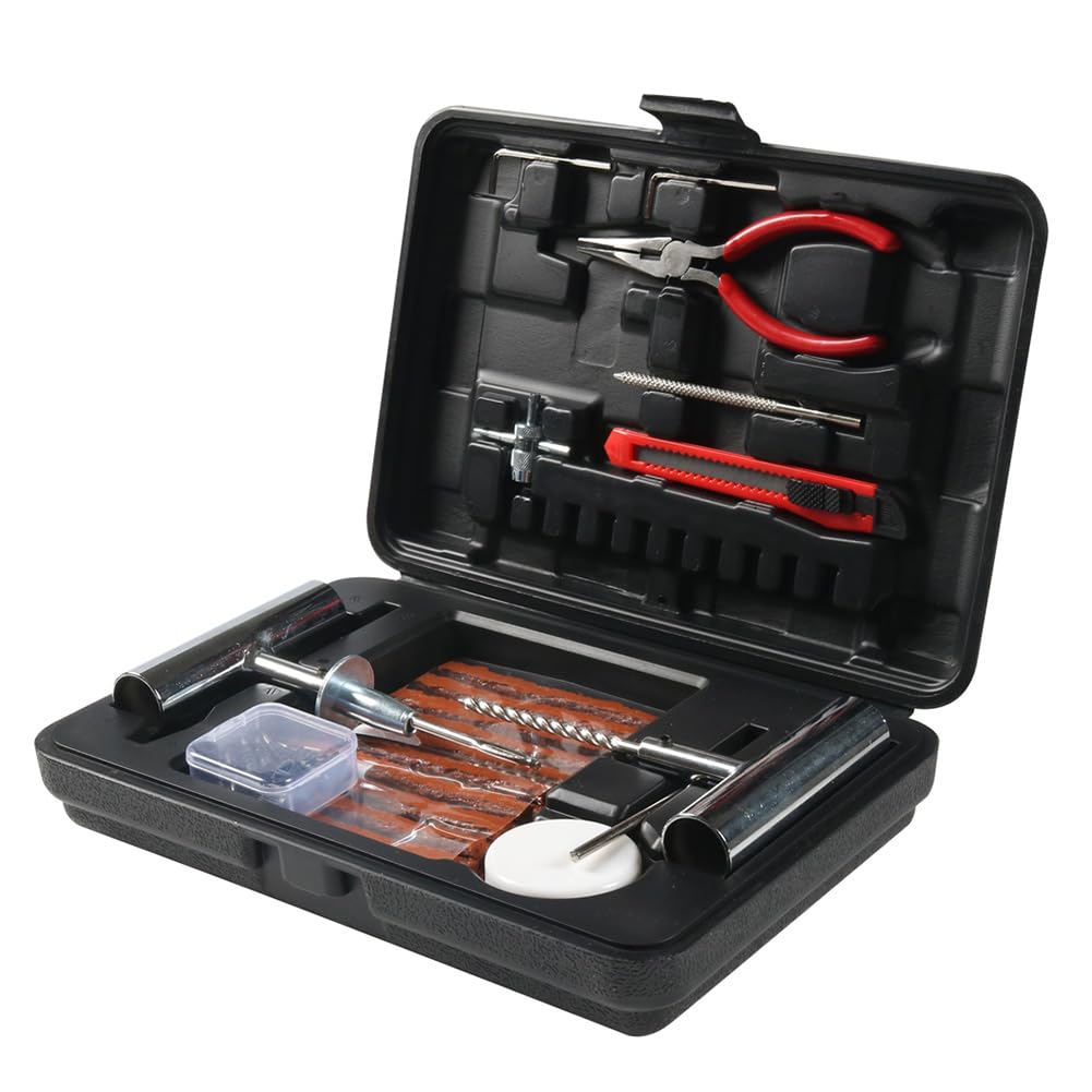 FSFYUK Kit de parches para neumáticos, kit de reparación de neumáticos de acero para automóviles, motocicletas, camiones y vehículos todo terreno, 70 piezas