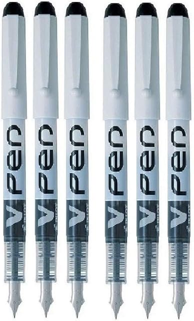 Pilot Black V Pen Fountain Pen Disposable Medium Line Liquid Ink SVPN-4W (Pack Of 6)