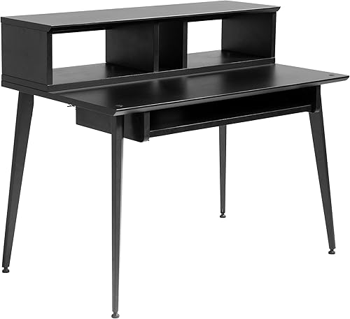 Gator Frameworks Elite Series - Estación de trabajo de escritorio de estudio con estantes de rack ajustables (8U) y bandeja deslizante para teclado,