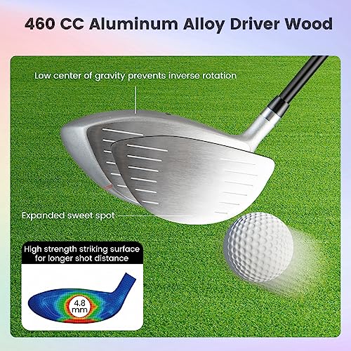 COSTWAY Womens Golf Club Set, 9 Pieces Complete Set with 460cc Alloy Driver, 3# Fairway Wood, 4# Hybrid, 6-9# & P Irons and Putter, Head Covers Inculded