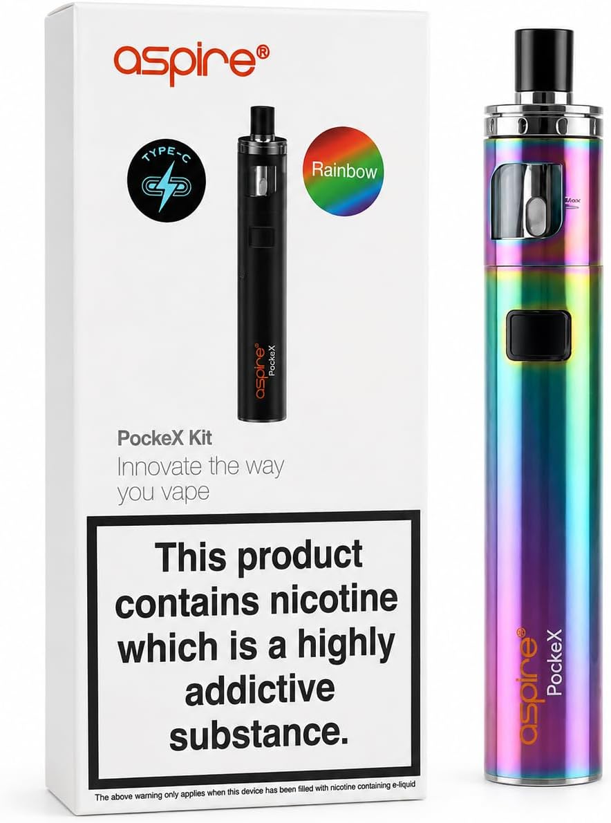 ASPIRE PockeX AIO Kit [Rainbow] - Refillable Rechargeable | Authentic 1500mAh Pocket Vape Device Includes 0.6 Ohm Pockex Mesh Coils, Top-Fill Leak-Proof Tank, No Nicotine