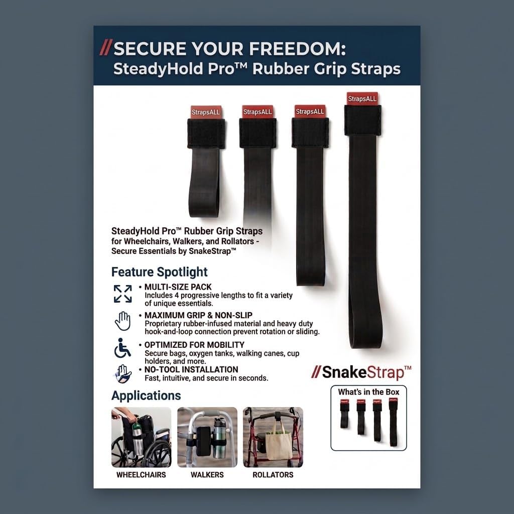 SteadyHold Pro™ Rubber Grip Straps for Wheelchairs, Walkers, and Rollators - Secure Essentials by SnakeStrap™ image 5