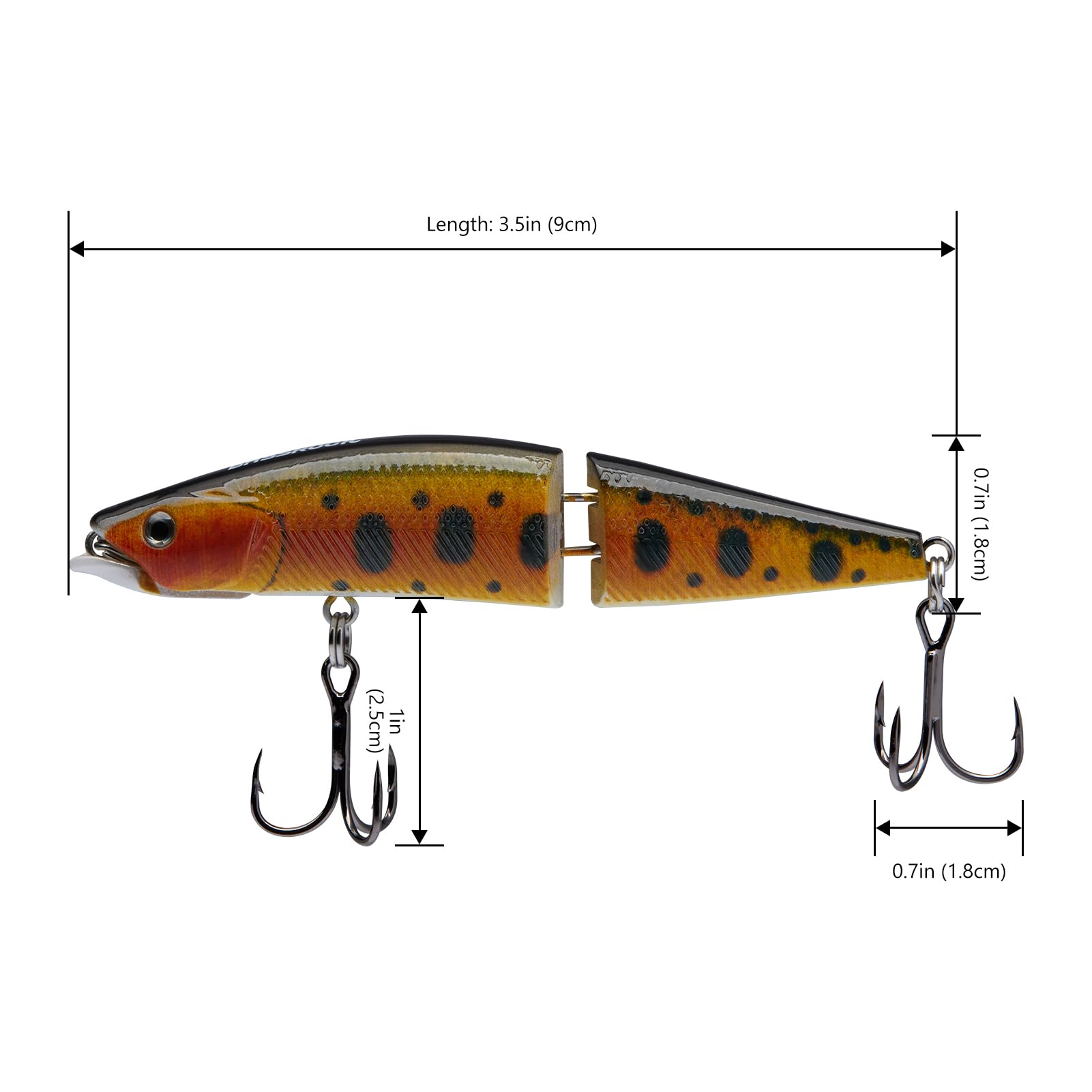 BASSROCK Minnow Swimbait Barsch Forelle Angelköder mit beweglicher Lippe, harter Köder, 8,9 cm, 1/56.7 g