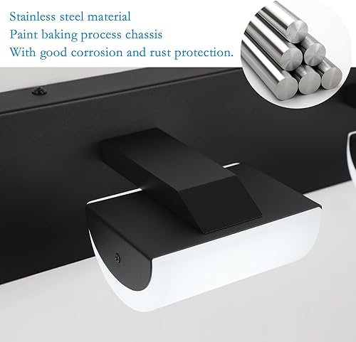 Miniatura 8 de Ralbay Luces negras para tocador de baño, 3 luces, color negro mate, modernas, acrílicas, para pared de baño, sobre espejo (luz blanca, 6000 K)